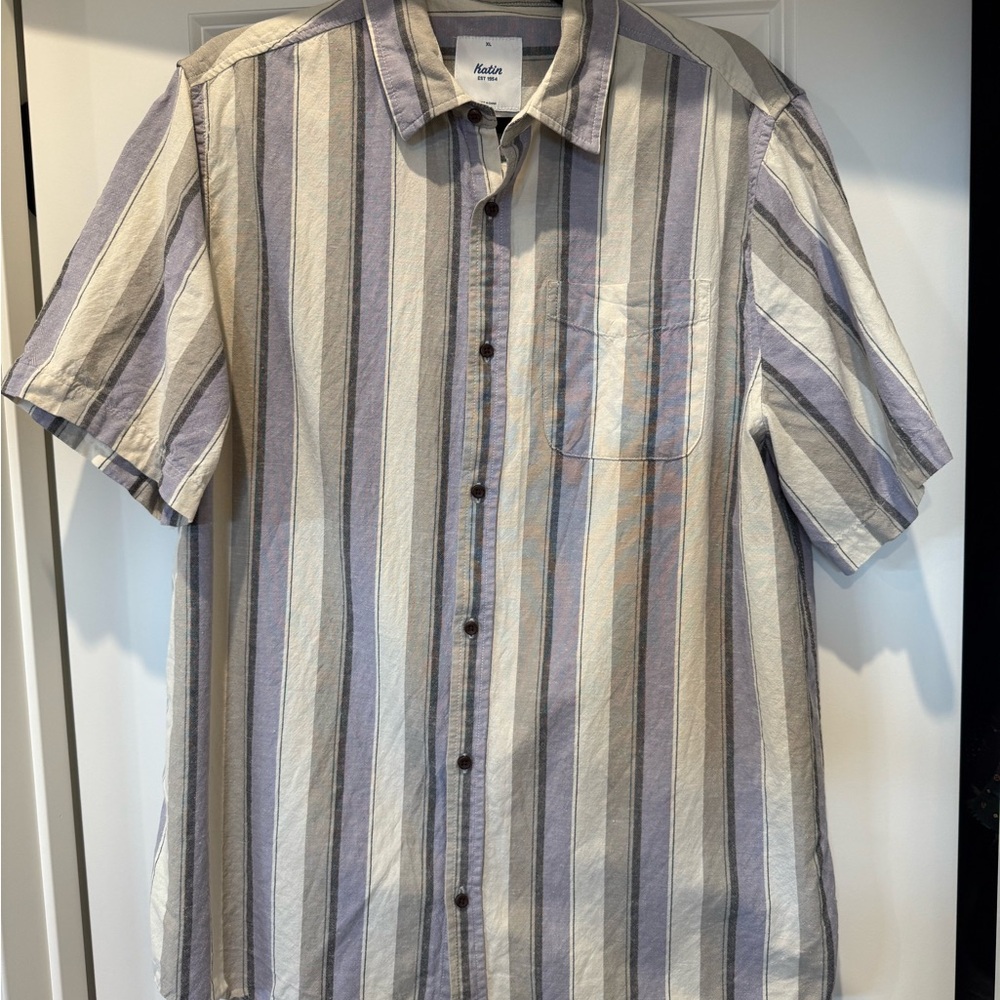 Katin Men's Casual Striped Shirt - purple, Cream, Gray